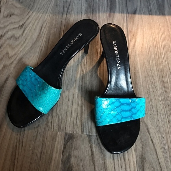 Ramon tenza‎ snakeskin 2” Heels Leather Sandals - Picture 1 of 4